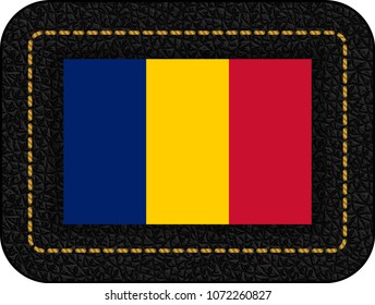 Flag of Romania. Vector Icon on Black Leather Backdrop. Aspect Ratio 2:3