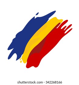 Flag of Romania, vector illustration, brush stroke imitation.
