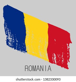 Flag of Romania. Vector illustration on gray background. Brush strokes. Abstract concept. Elements for design.