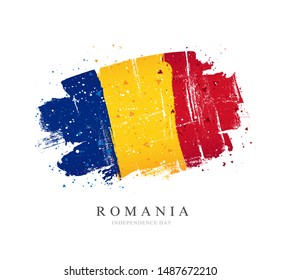 Flag of Romania. Vector illustration on a white background. Brush strokes are drawn by hand. Independence Day.
