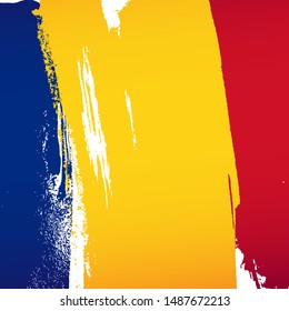 Flag of Romania. Vector illustration on a white background. Brush strokes are drawn by hand. Independence Day.