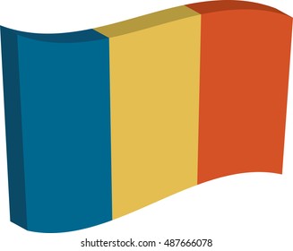 Flag of Romania. Vector illustration of a stylized flag. Romanian flag. The slit in the paper with shadows. Element for infographics.