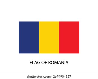 FLAG OF ROMANIA VECTOR, ILLUSTRATION WHITE BACKGROUND TYPOGRAPHY