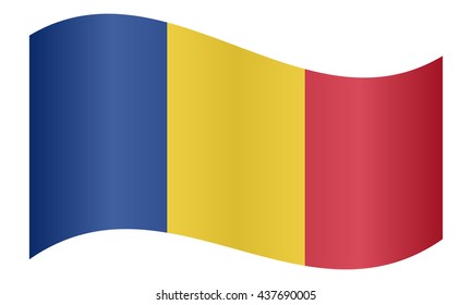 Flag of Romania waving on white background
