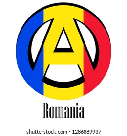 Flag of Romania of the world in the form of a sign of anarchy, which stands for freedom and equality of people.