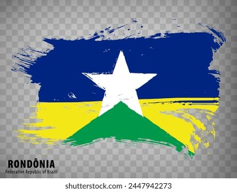 Flag of Rondonia from brush strokes. Federal Republic of Brazil. Waving Flag Rondonia of Brazil on transparent background for your web site design, app, UI. Brazil. EPS10.