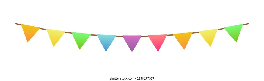 Flag rope icon. Triangles garland. Color silhouette. Colorful festival flags. Elements for celebrate, party, canival, template, advertising design.