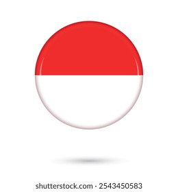 ٰIndonesia flag round glossy shiny button official colors vector illustration isolated on white background. Indonesia flag badge for Independence Day 17th August celebration template banner poster