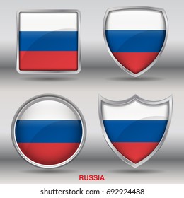 Flag of Russia in 4 shape collection with clipping path