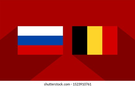 flag of russia and belgium on red background