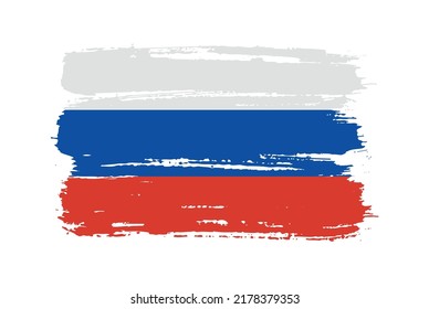 Flag of Russia in brush stroke background.