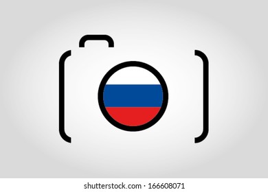 The flag of Russia in a Camera Lens
