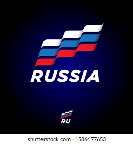 Flag of Russia. Flag consist of white, blue and red strips on dark backgrounds. Flag fluttering in the wind.