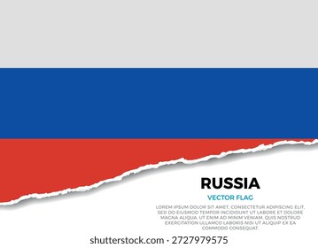 Flag of Russia. Creative Torn Paper Edge Effect on Transparent Background with jagged irregularities. A three-dimensional appearance with realistic shadows, as it if had been ripped to reveal a white surface beneath