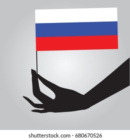Flag of Russia in a female hand. Vector illustration.