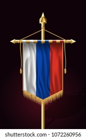 Flag of Russia. Festive Vertical Banner. Wall Hangings with Gold Tassel Fringing