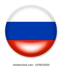 Flag of Russia in the form of a round button with a light glare and a shadow. The symbol of Independence Day, a souvenir, a button for switching the language on the site, an icon.