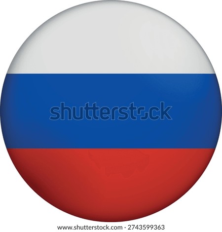 Flag of Russia. Glossy circular flag. Button appearance. 3D Icon Design with depth. Professional, tactile look. Perfect for representing national identity in digital interfaces and perfect for websites