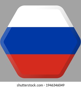 bandera de Rusia icono hexagonal con esquinas suaves, sombras y luces
