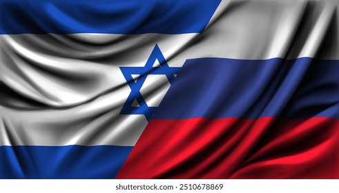 Bandeira da Rússia e de Israel esvoaçando juntas. Ilustração vetorial.