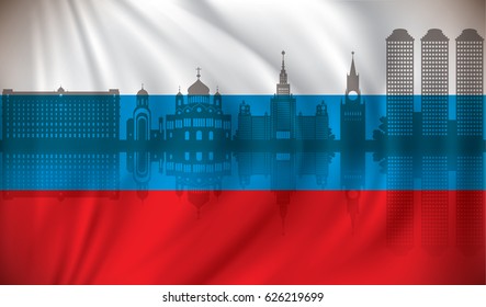 Flag of Russia with Moscow skyline - vector illustration