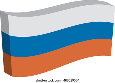Flag of Russia, officially known as the Russian Federation. Vector illustration of a stylized flag. Axonometry and volume. Element for infographics.