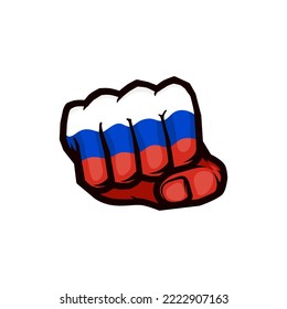 Flag of Russia on a clenched fist. Fighting, Power, Strength, Protest concept. Vector illustration