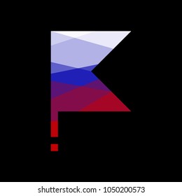 Flag of Russia on flagpole. lowpoly. Black background.