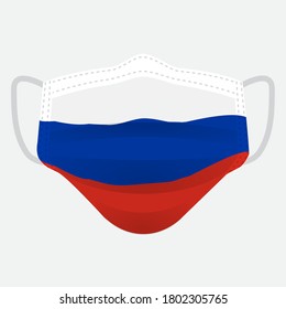 Flag of Russia on medical face mask Front side vector isolated on white background. EPS.file. Medical face mask concept protect people in country from virus.