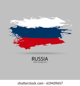 Flag of Russia. Russian abstract flag. Template of the banner. Hand-drawing texture. Brush stroke background.