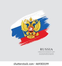 Bandera de Rusia. Bandera rusa. Escudo de armas. Fondo del trazo del pincel