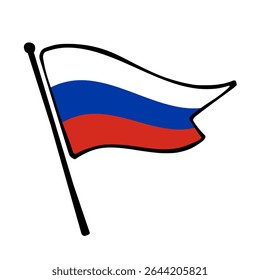 Bandeira da Rússia. Bandeira russa vetor ilustração ícone design no estilo desenhado à mão. Bandeira de mastro flutuante.