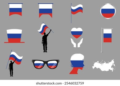 Flag of Russia Set, Original and simple Russia flag Bundle, vector illustration of Russia flag Collection
