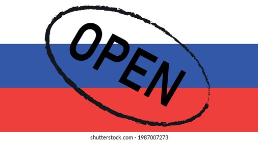 Flag of Russia with stamp- open, vector illustration