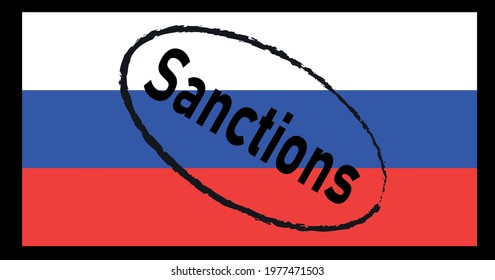 Flag of Russia with stamp- sanctions on a black background,vector illustration