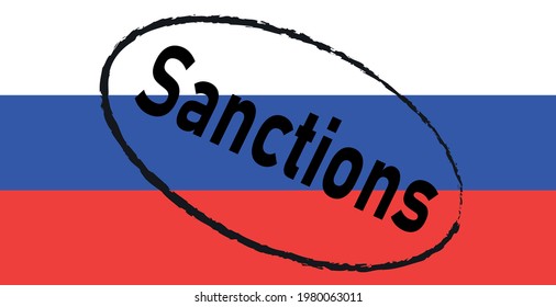 Flag of Russia with stamp- sanctions, vector illustration