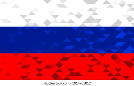 Flag of Russia from triangles, white blue red, low poly style flag. Football championship.
