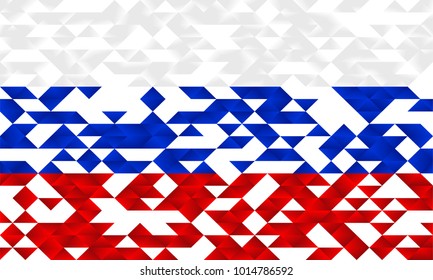 Flag of Russia from triangles, white blue red, low poly style flag. Football championship.