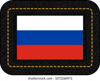 Flag of Russia. Vector Icon on Black Leather Backdrop. Aspect Ratio 2:3