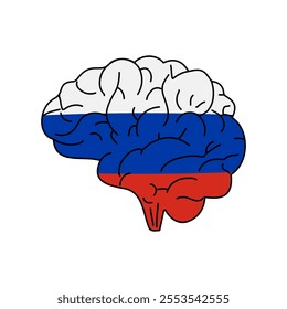 Flag of Russia. Vector illustration of a combination of a human brain with a country flag on a white background.