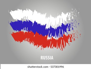 Flag of Russia. Waving line of chalk, grey background