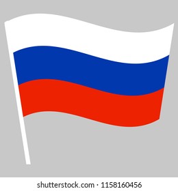 Flag of Russia waving on the stick. Symbol of Independence Day, souvenir soccer game banner, language button, icon.