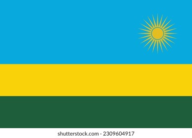 The flag of Rwanda. Flag icon. Standard color. Standard size. Rectangular flag. Computer illustration. Digital illustration. Vector illustration.