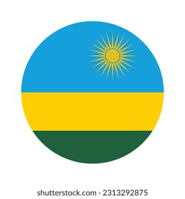 La bandera de Ruanda. Icono de marca. Color estándar. Bandera redonda. Ilustración del equipo. Ilustración digital. Ilustración vectorial.