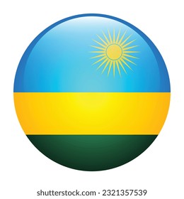 The flag of Rwanda. Flag icon. Standard color. The round flag. 3d illustration. Computer illustration. Digital illustration. Vector illustration.