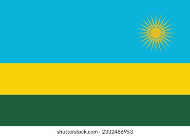 The flag of Rwanda. Flag icon. Standard color. Standard size. A rectangular flag. Computer illustration. Digital illustration. Vector illustration.