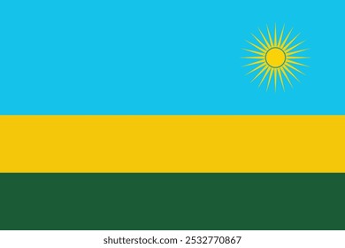 Flag of Rwanda. An illustration of the Rwanda flag. A rectangular flag. Standard size flag icon.