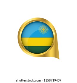Flag of Rwanda, location map pin, pointer flag Rwanda, button gold, Icon country . Vector Illustration EPS10.