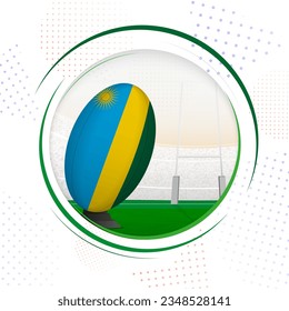 Flag of Rwanda on rugby ball. Round rugby icon with flag of Rwanda. Vector illustration.