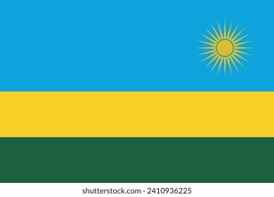 Flag of Rwanda. Rwandan tricolor, flag with abstract sun. State symbol of the Republic of Rwanda.